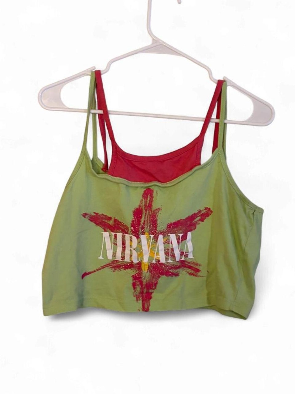 NIRVANA Green Crop Tank with Red Lining & Graphic